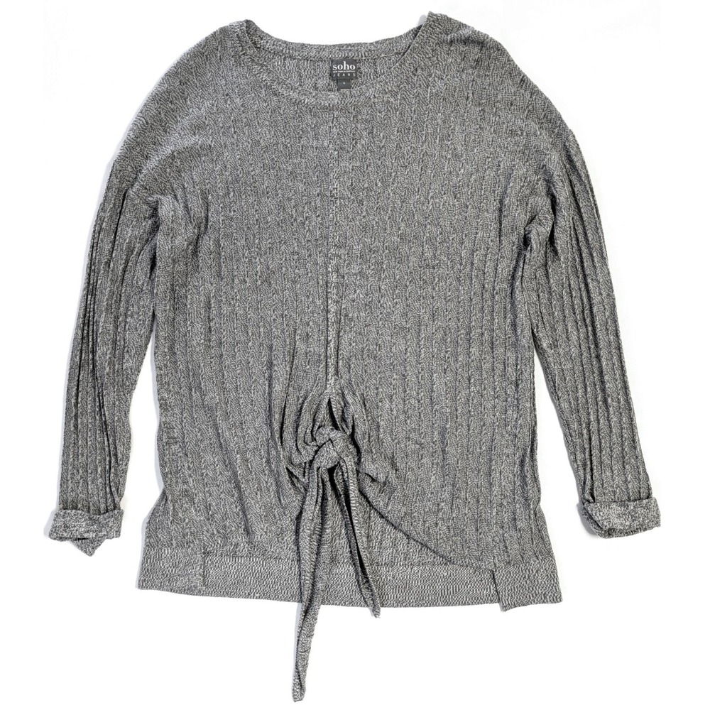 SOHO New York & Company Grey Ribbed Knit Front Tie Knot Sweater Women's Small